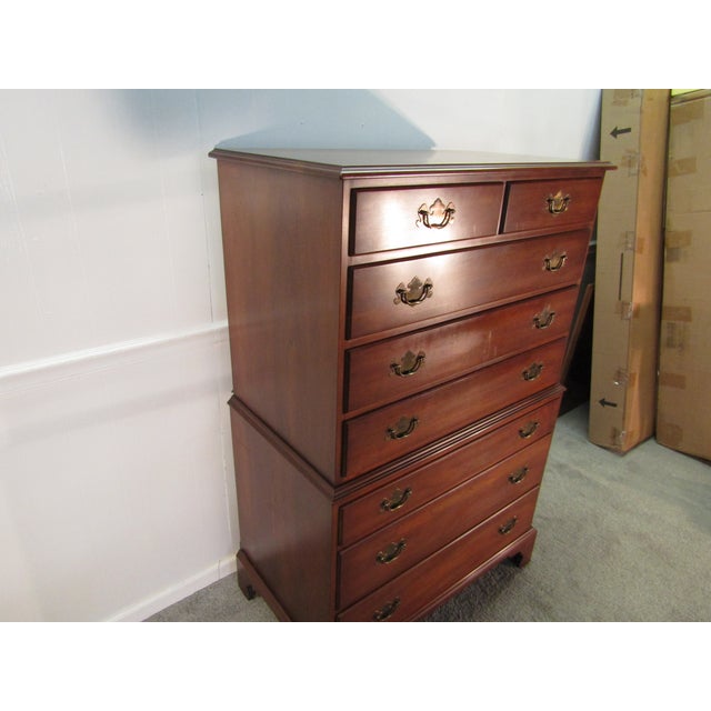 Item 87904: Henkel Harris solid cherry chest of drawers with a chest on chest style. Age: 1960's. Details: Dovetailed...