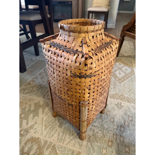 Tall Architectural Handwoven Split-Wood Basket Vessel With Sculptural Form Early 20th Century For Sale - Image 4 of 12