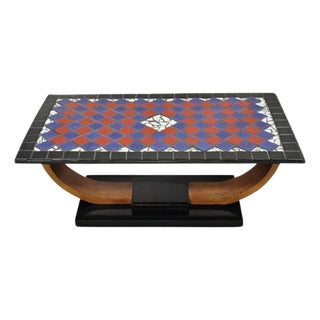 Vintage Art Deco Blue and Red Mosaic Tile Top Arch Base Coffee Table For Sale