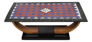 Vintage Art Deco Blue and Red Mosaic Tile Top Arch Base Coffee Table