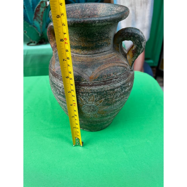 Boho Chic Vintage Handmade Pottery Vase With Sunflower Details For Sale - Image 3 of 5