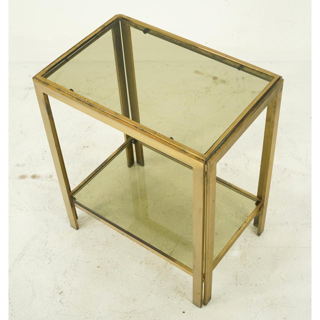 Mid 20th Century Pair of Vintage Mid Century Italian Brass Smoked Glass Side Tables For Sale - Image 5 of 9