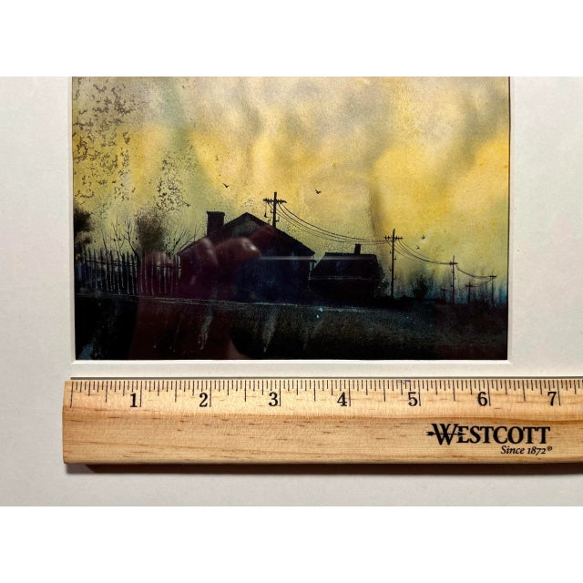 Original Vintage Watercolor Painting the Sunset For Sale - Image 4 of 6