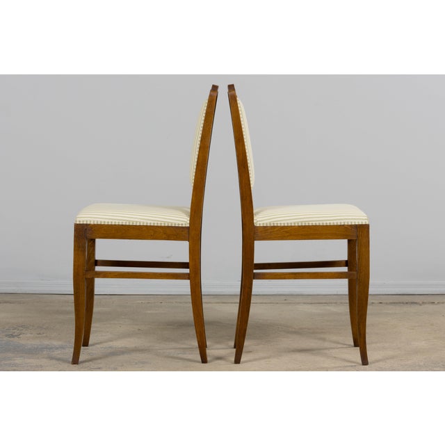 French Art Deco Maple Accent Side Chairs With Sage Green Stripe – A Pair For Sale - Image 11 of 17