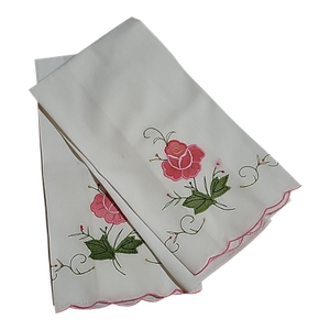 Vintage Madeira Linen Hand Towels Embroidered Flowers