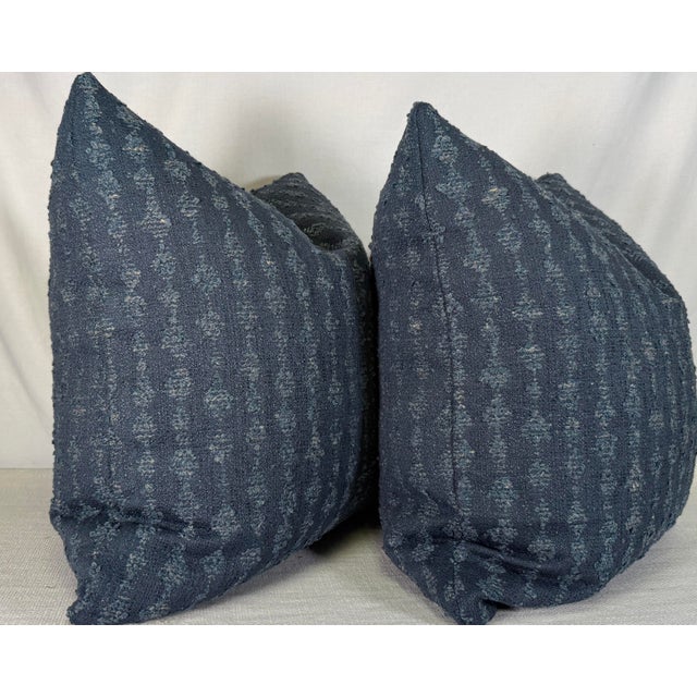 Custom pair of 22" pillows covered in Lee Jofa "Serai" in color midnight. These pillows have tapered corners to prevent...