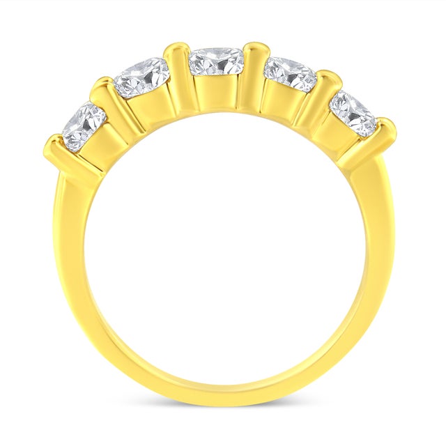 14K Yellow Gold Plated .925 Sterling Silver 1 1/2 Cttw Shared Prong Set Brilliant Round-Cut Diamond Anniversary or Wedding Band Ring -Size 8 For Sale - Image 4 of 6