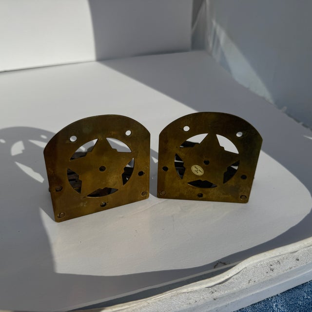 Mid-Century Modern Vintage Brass Chinese "Good Luck" Character Bookends- A Pair For Sale - Image 3 of 4