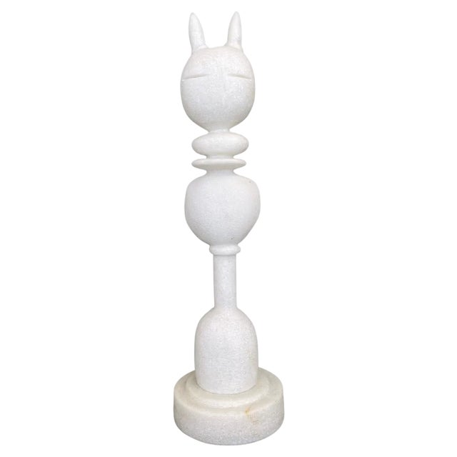 Cat King Marble Sculpture by Tom Von Kaenel For Sale