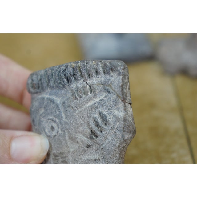 Gray 4 Pre-Columbian Aztec Mayan Stone Pottery Stamps Seals For Sale - Image 8 of 11