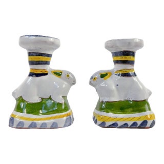 Vintage "Faiança Portuguesa" Rabbit Candle Holders - A Pair For Sale