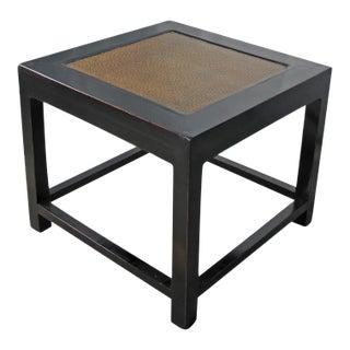 Rattan Top and Black Lacquer Square Vintage Accent or Side Table For Sale