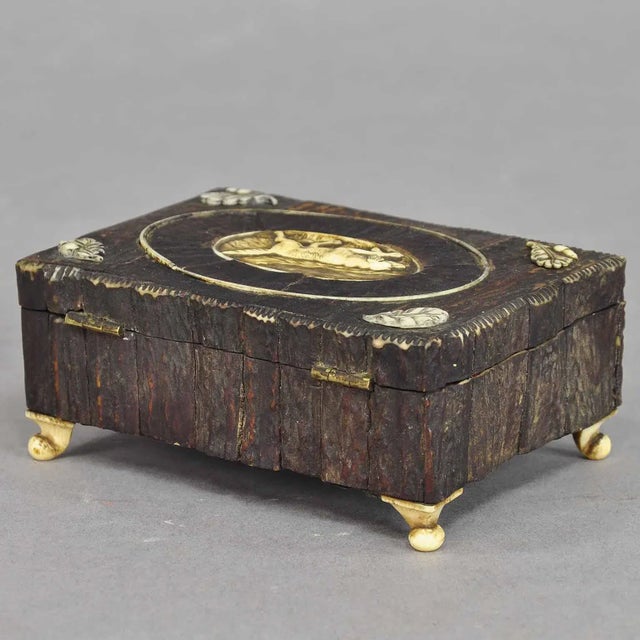 Victorian Miniature Black Forest Antler Casket 1860 A marvelous antique rustic casket. It is made of wood, veneered with...