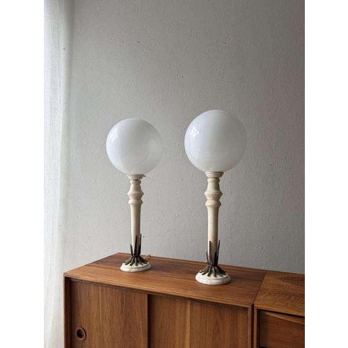 Alabaster Table Lamps with Opaline Glass Globes, 1970s, Set of 2 For Sale - Image 9 of 13