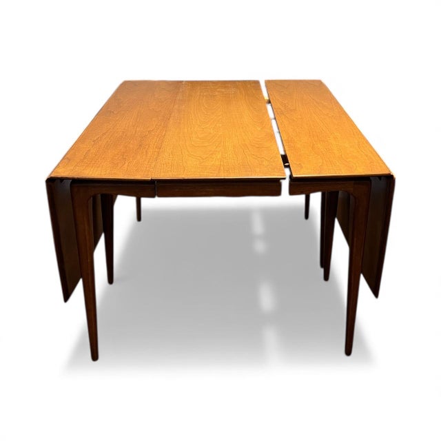 Brown Walnut Drop-Leaf Extension Dining Table, 1950s Mid-Century Modern For Sale - Image 8 of 16