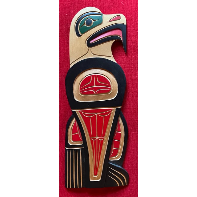 Squamish Nation Carved Wood and Paint Decorated Eagle Wall Sculpture by Neil Baker For Sale - Image 9 of 9