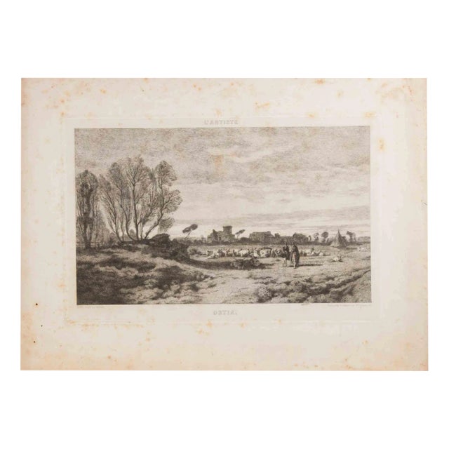 Alexandre Segé, View of Ostia, Etching, 1860s For Sale