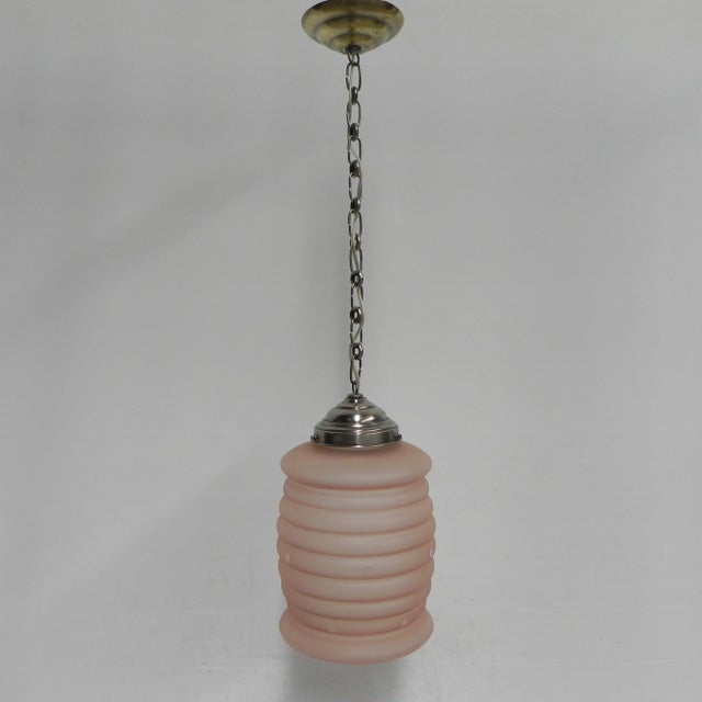 1930s Art Deco Hanging Lamp with Pink Frosted Glass Shade, 1930s For Sale - Image 5 of 11