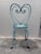 Antique French Wrought Iron Heart-Back Bistro Chairs, Pair, Original Chippy Blue Paint For Sale - Image 4 of 10