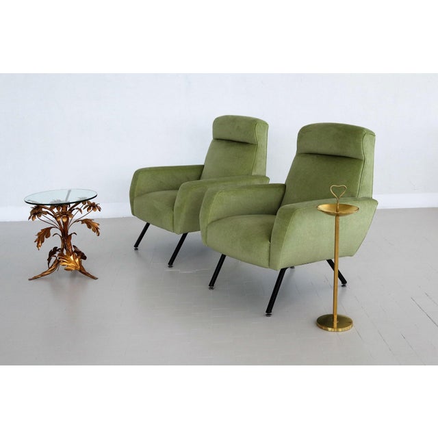 Metal Vintage Italian Lounge Chairs in Green Velvet, 1960s, Set of 2 For Sale - Image 7 of 16
