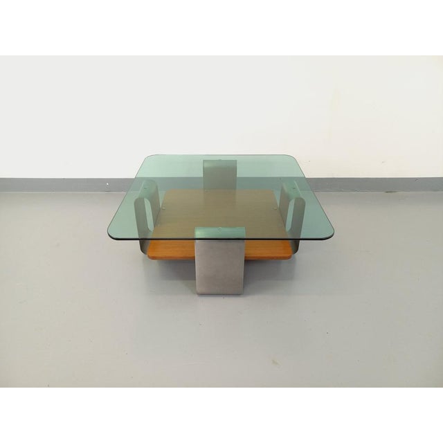 Square Coffee Table with 2 Trays in Teak & Steel, 1970s For Sale - Image 14 of 16