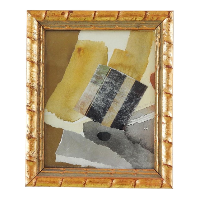 Late 20th Century Small Watercolor and Collage Abstract Painting For Sale