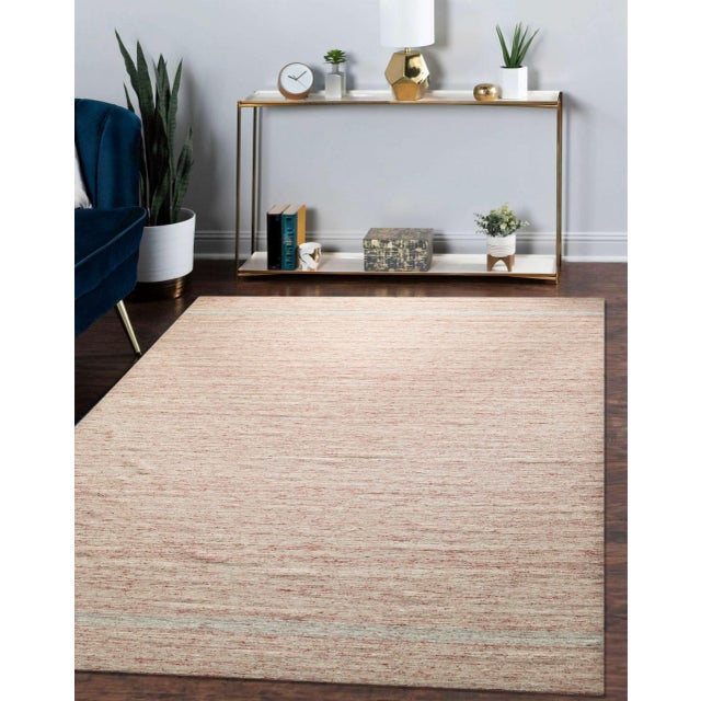 Bubble Gum 9x12 Rhea Selene Coral Solid Open Field Modern Flatweave Wool Carpet Rug For Sale - Image 8 of 11