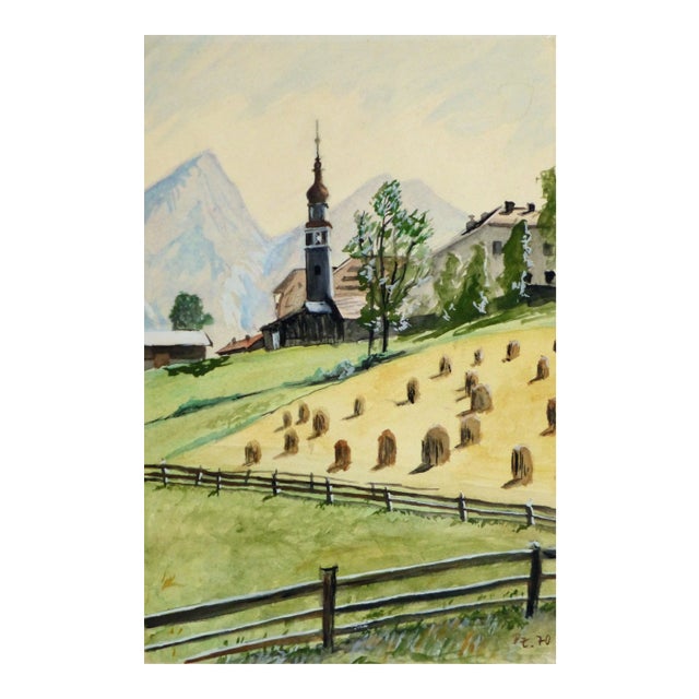 Vintage Painting of Hay Bales, C. 1960 For Sale