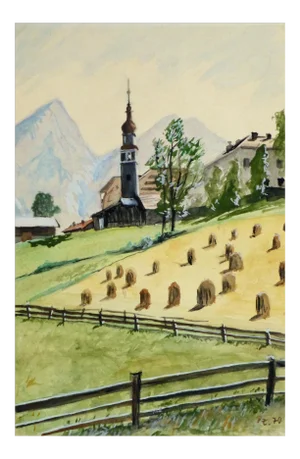Vintage Painting of Hay Bales, C. 1960