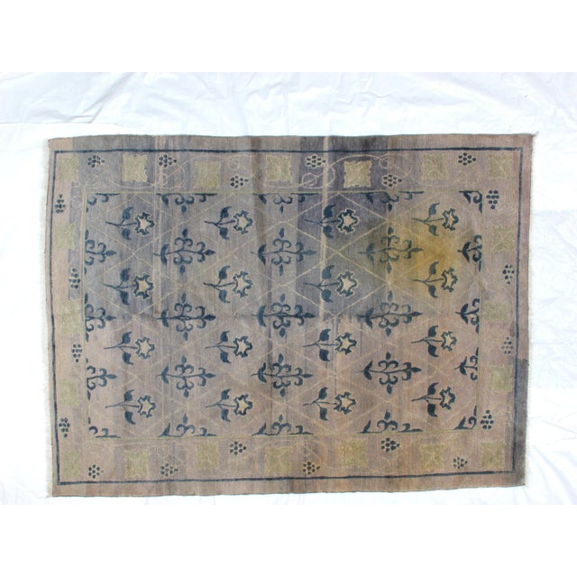 Offering this wool pile genuine hand woven Nepalese carpet. With Yellow stain.