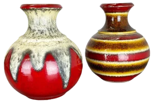 Op Art Multi-Color Fat Lava Pottery Vase from Bay Ceramics, Germany, Set of 2