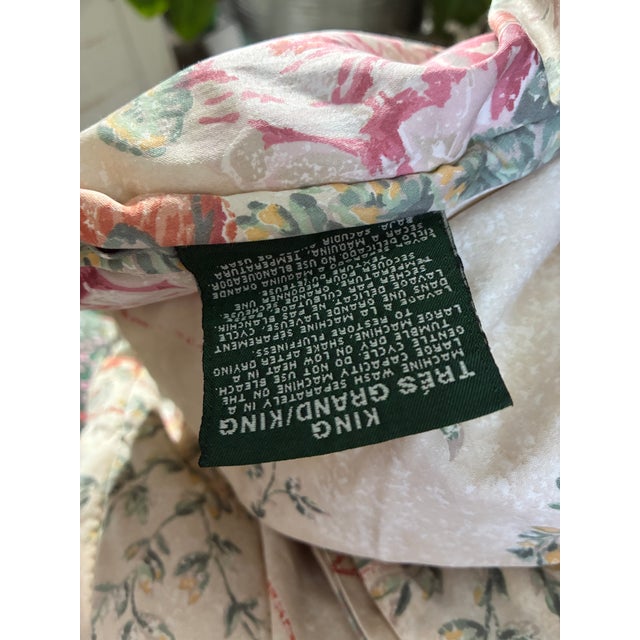 Almond Vintage Ralph Lauren Villandry Floral Urn King Comforter Cover Cotton Sateen 450 Tc 92” X 107” For Sale - Image 8 of 12