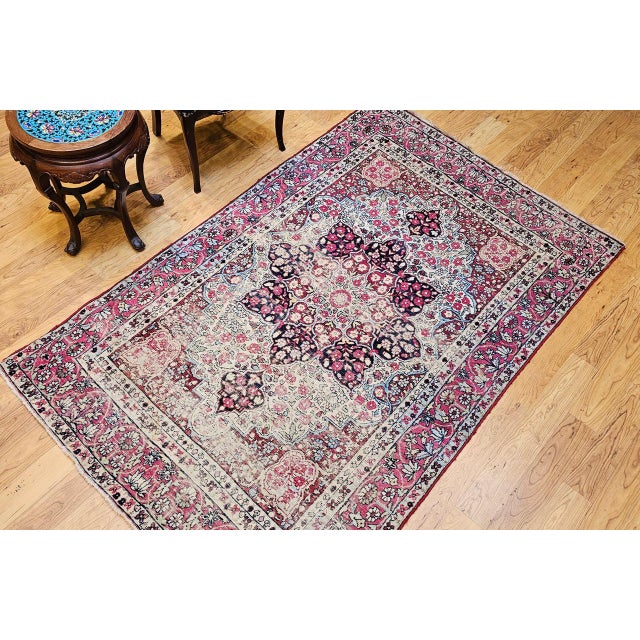 Textile 19th Century Persian Kerman Lavar Rug, Hand-Knotted Wool, Floral Patter, Red & Ivory, 5x7 For Sale - Image 7 of 18