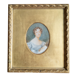 19th Century American School Miniature Watercolor Portrait of a Lady