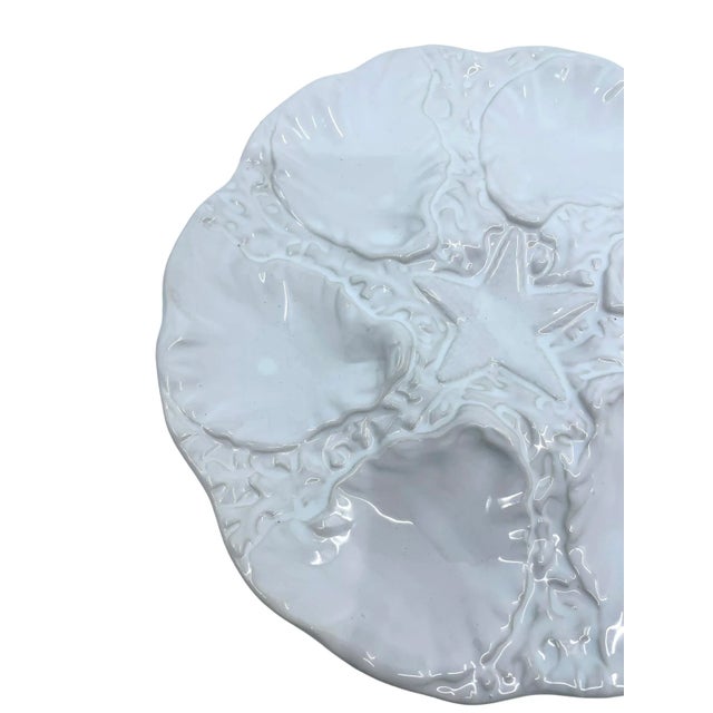 Majolica Vintage White Oyster Plate Made in Portugal For Sale - Image 4 of 7