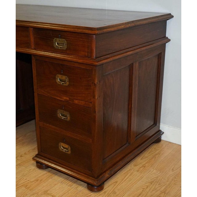 Wood Victoria Regina Military Campaign Pedestal Desk, 1880s For Sale - Image 7 of 13
