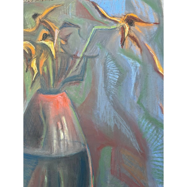 Impressionist Vintage Ukrainian Chalk Pastel- Flowers in Vase For Sale - Image 3 of 5