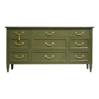 Mid Century Traditional Dresser Sideboard by Mount Airy in Green - Newly Painted For Sale