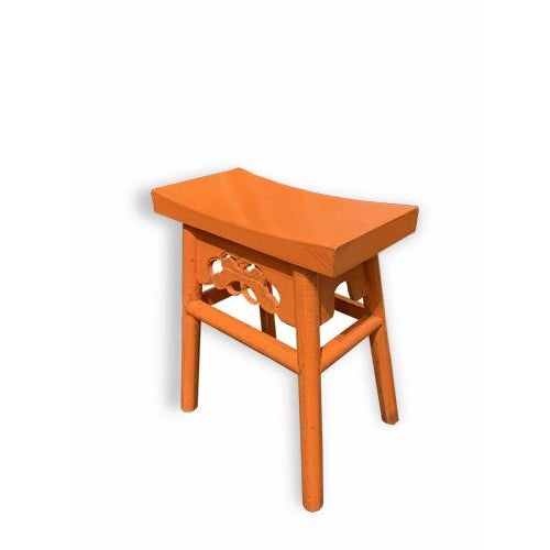 Asian Style Elm Wood Butterfly Stool - Orange. Dimensions 16.5ʺW × 11.5ʺD × 19ʺH
