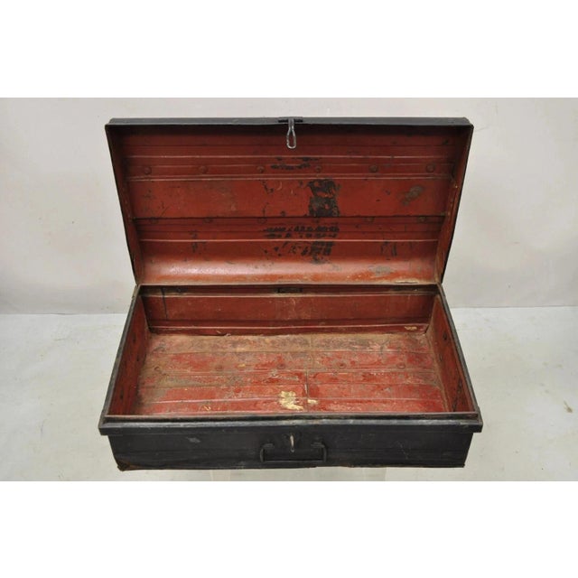 Art Deco Antique Art Deco Steel Metal Military Weapons Black Storage Travel Trunk For Sale - Image 3 of 12