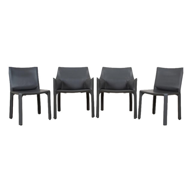 CAB 413 Chairs in Grey Leather by Mario Bellini for Cassina, Set of 4 For Sale