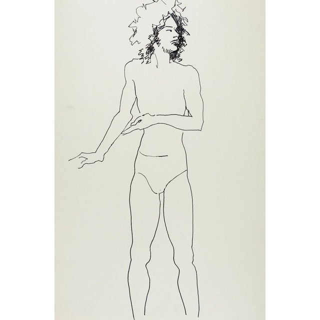 Contemporary Vintage Pen & Ink Drawing Study Male For Sale - Image 3 of 3