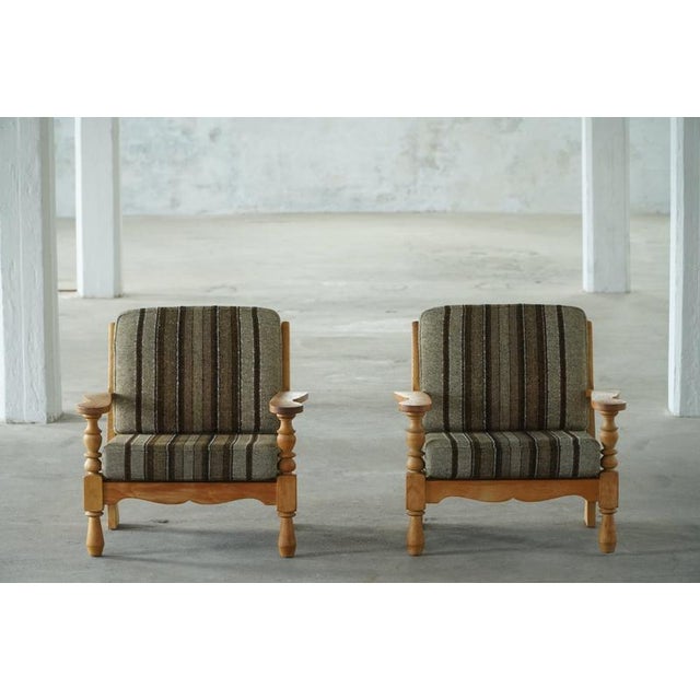 Textile Mid-Century Modern Danish Oak Lounge Chairs by Henning Kjærnulf, 1950s, Set of 2 For Sale - Image 7 of 18