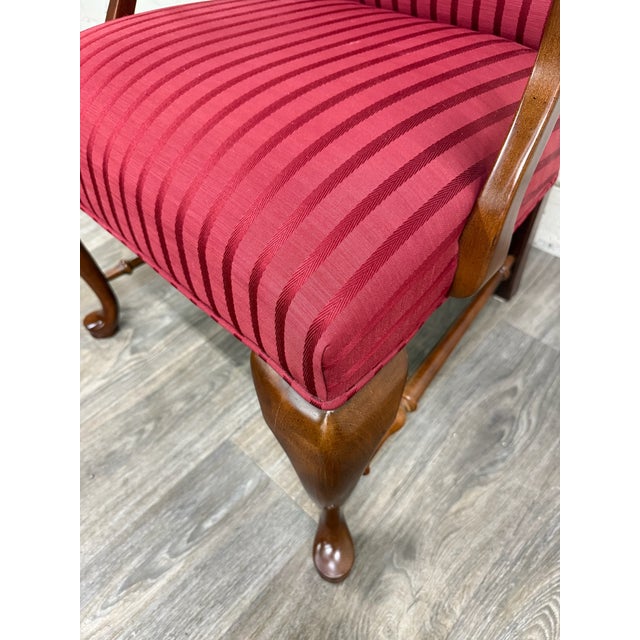 Red Vintage 1995 Ethan Allen Queen Anne Wingback Lounge Chair With Ottoman For Sale - Image 8 of 18