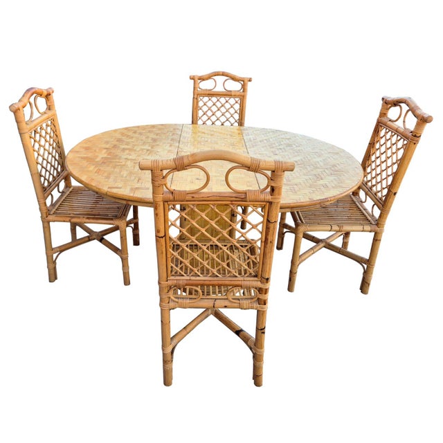 Vintage Italian Extendable Bamboo Dining Set, 1970s, Set of 5 For Sale - Image 11 of 17