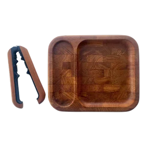 1970s Staved Teak Wood Cheeseboard and Nutcracker Set by Nissen of Denmark