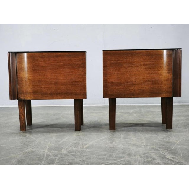 Art Deco Nightstands with Black Opaxit Glass, Czechoslovakia, 1940s, Set of 2 For Sale - Image 13 of 15