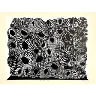 Philippe Dereux, Large 1960s French Art Brut Lithograph Bold Black & White Op Art Philippe Dereux, 1967 For Sale