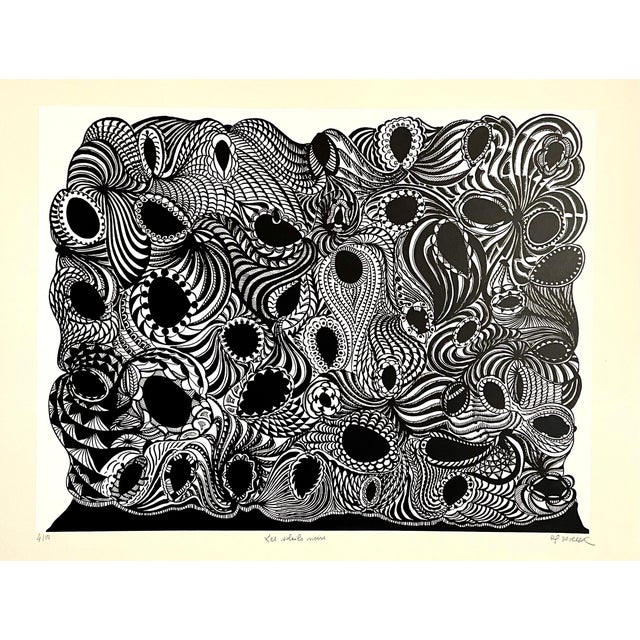 Philippe Dereux, Large 1960s French Art Brut Lithograph Bold Black & White Op Art Philippe Dereux, 1967 For Sale