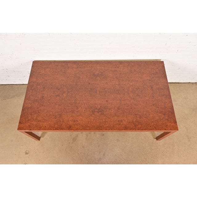 Milo Baughman Style Mid-Century Modern Burl Wood Parsons Dining Table or Executive Desk, Newly Refinished For Sale - Image 11 of 13